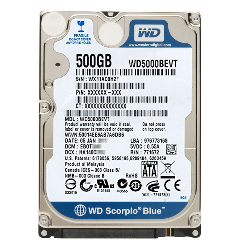Western Digital - 500GB 5.4K SATA 3.0Gbps 2.5" 8MB Hard Drive - WD5000BEVTRTL
