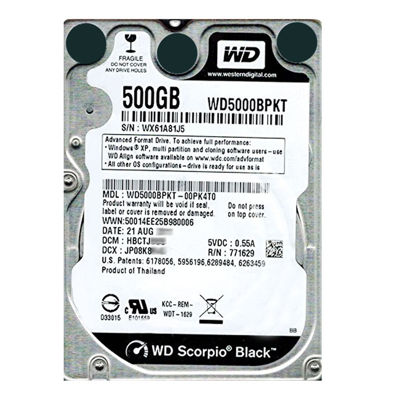 Western Digital - 500GB 7.2K SATA 3.0Gbps 2.5" 16MB Hard Drive - WD5000BPKT-00PK4T0