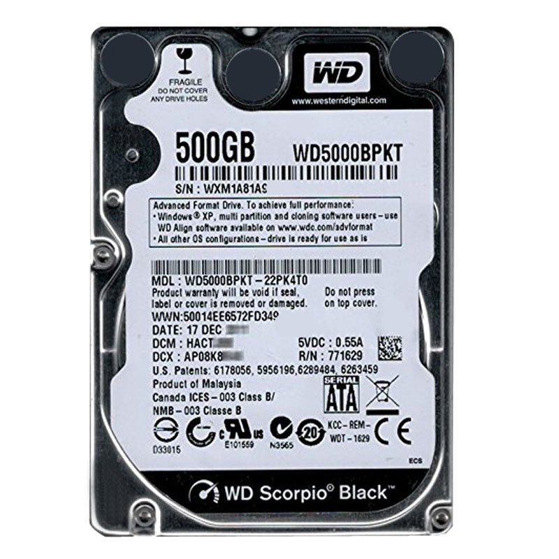 Western Digital - 500GB 7.2K SATA 3.0Gbps 2.5" 16MB Hard Drive - WD5000BPKT-22PK4T0
