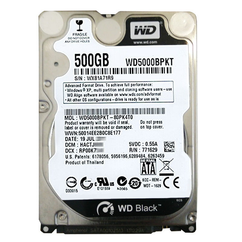 Western Digital - 500GB 7.2K SATA 3.0Gbps 2.5" 16MB Hard Drive - WD5000BPKT-80PK4T0