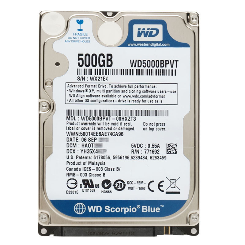 Western Digital - 500GB 5.4K SATA 3.0Gbps 2.5" 8MB Hard Drive - WD5000BPVT-00HXZT3