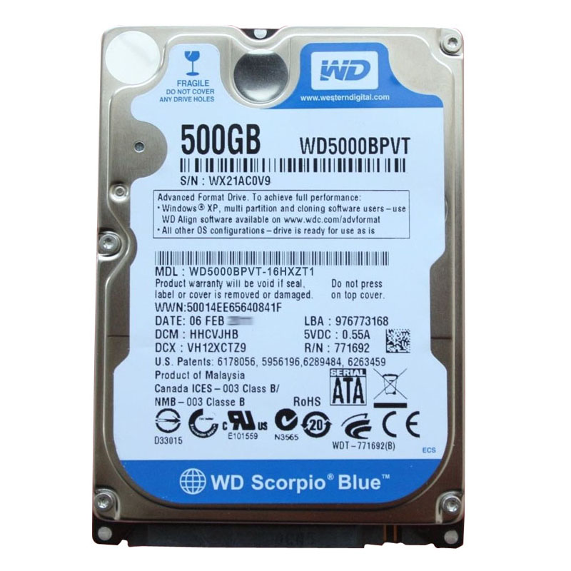 Western Digital - 500GB 5.4K SATA 2.5" 8MB Cache Hard Drive - WD5000BPVT-16HXZT1
