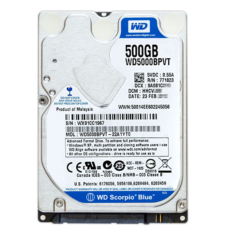 Western Digital - 500GB 5.4K SATA 3.0Gbps 2.5" 8MB Hard Drive - WD5000BPVT-22A1YT0