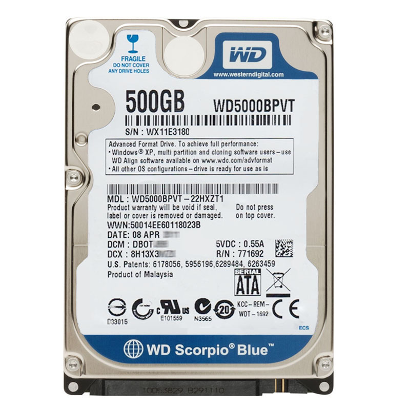 Western Digital - 500GB 5.4K SATA 3.0Gbps 2.5" 8MB Hard Drive - WD5000BPVT-22HXZT1