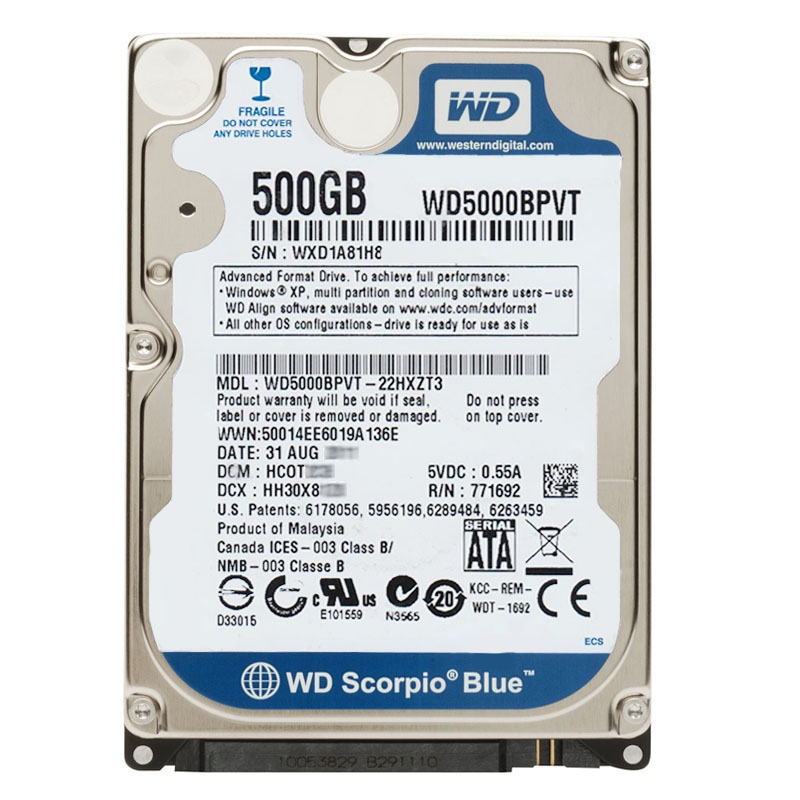 Western Digital - 500GB 5.4K SATA 3.0Gbps 2.5" 8MB Hard Drive - WD5000BPVT-22HXZT3