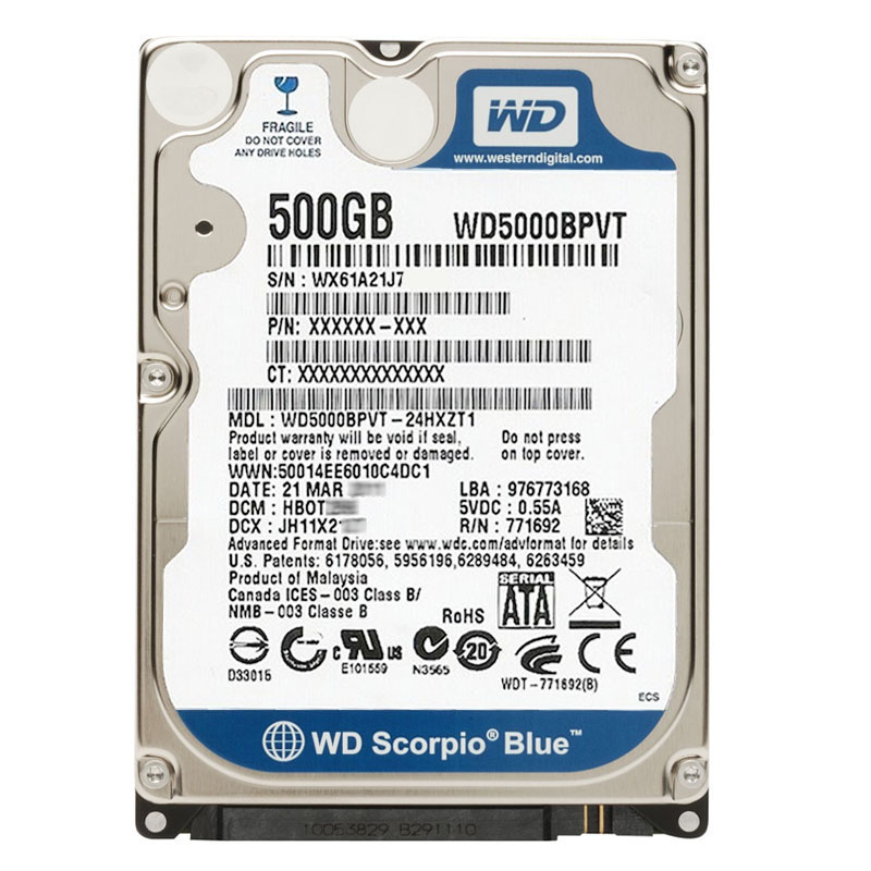 Western Digital - 500GB 5.4K SATA 3.0Gbps 2.5" 8MB Hard Drive - WD5000BPVT-24HXZT1