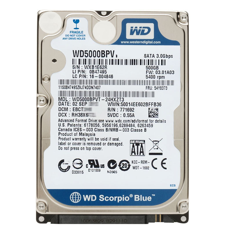 Western Digital - 500GB 5.4K SATA 3.0Gbps 2.5" 8MB Hard Drive - WD5000BPVT-24HXZT3