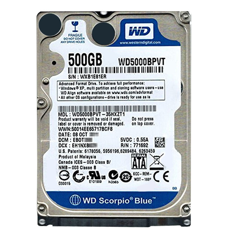 Western Digital - 500GB 5.4K SATA 3.0Gbps 2.5" 8MB Hard Drive - WD5000BPVT-35HXZT1