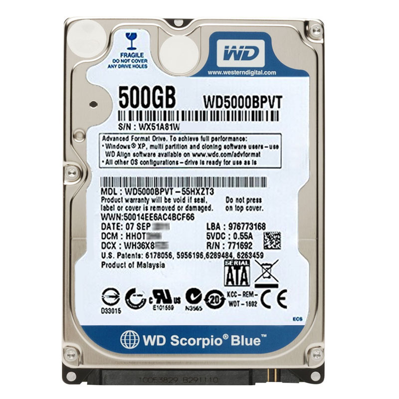 Western Digital - 500GB 5.4K SATA 3.0Gbps 2.5" 8MB Hard Drive - WD5000BPVT-55HXZT3