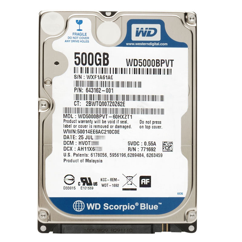 Western Digital - 500GB 5.4K SATA 3.0Gbps 2.5" 8MB Hard Drive - WD5000BPVT-60HXZT1