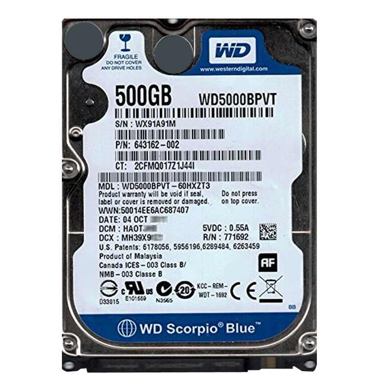 Western Digital - 500GB 5.4K SATA 3.0Gbps 2.5" 8MB Hard Drive - WD5000BPVT-60HXZT3