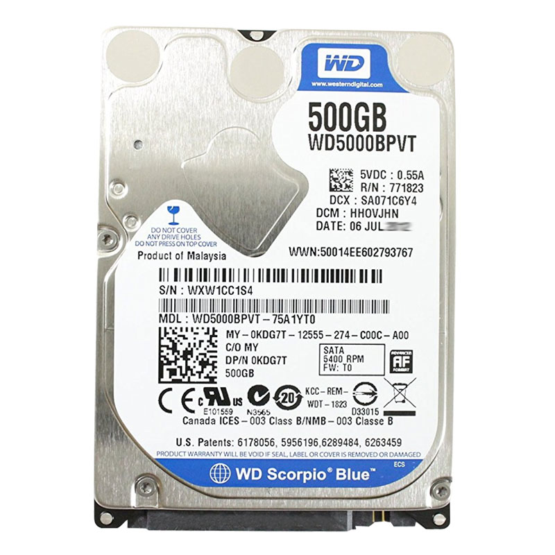 Western Digital - 500GB 5.4K SATA 2.5" 8MB Cache Hard Drive - WD5000BPVT-75A1YT0