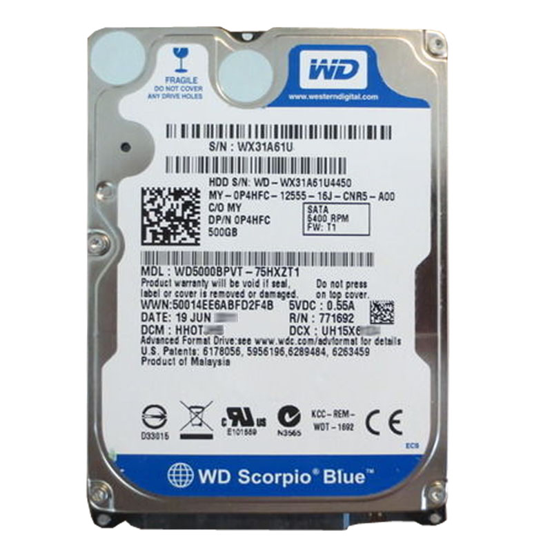 Western Digital - 500GB 5.4K SATA 3.0Gbps 2.5" 8MB Hard Drive - WD5000BPVT-75HXZT1