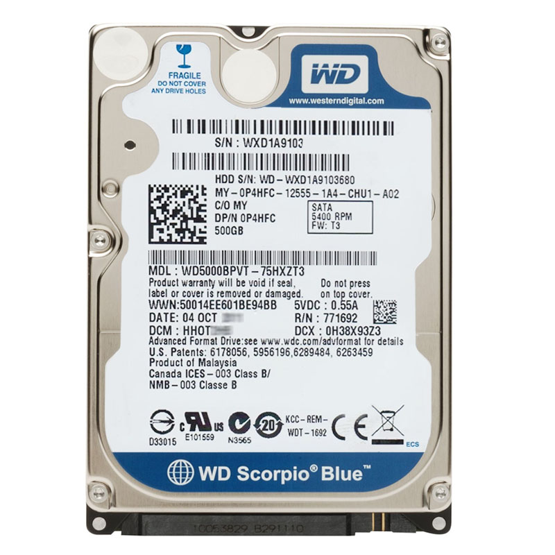 Western Digital - 500GB 5.4K SATA 3.0Gbps 2.5" 8MB Hard Drive - WD5000BPVT-75HXZT3