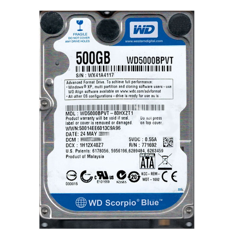 Western Digital - 500GB 5.4K SATA 3.0Gbps 2.5" 8MB Cache Hard Drive - WD5000BPVT-80HXZT1