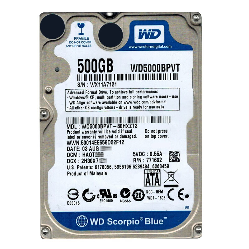 Western Digital - 500GB 5.4K SATA 3.0Gbps 2.5" 8MB Hard Drive - WD5000BPVT-80HXZT3