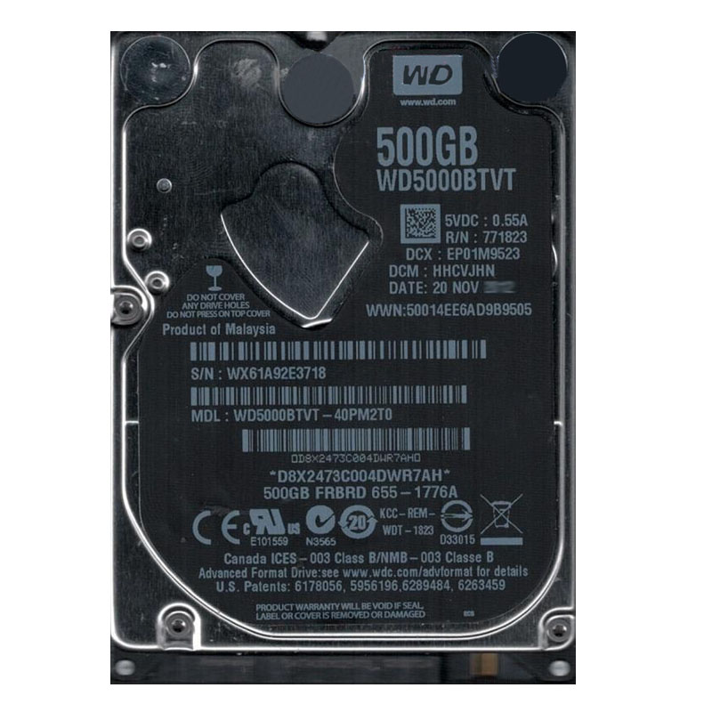 Western Digital - 500GB 5.4K SATA 2.5" 8MB Cache Hard Drive - WD5000BTVT-40PM2T0