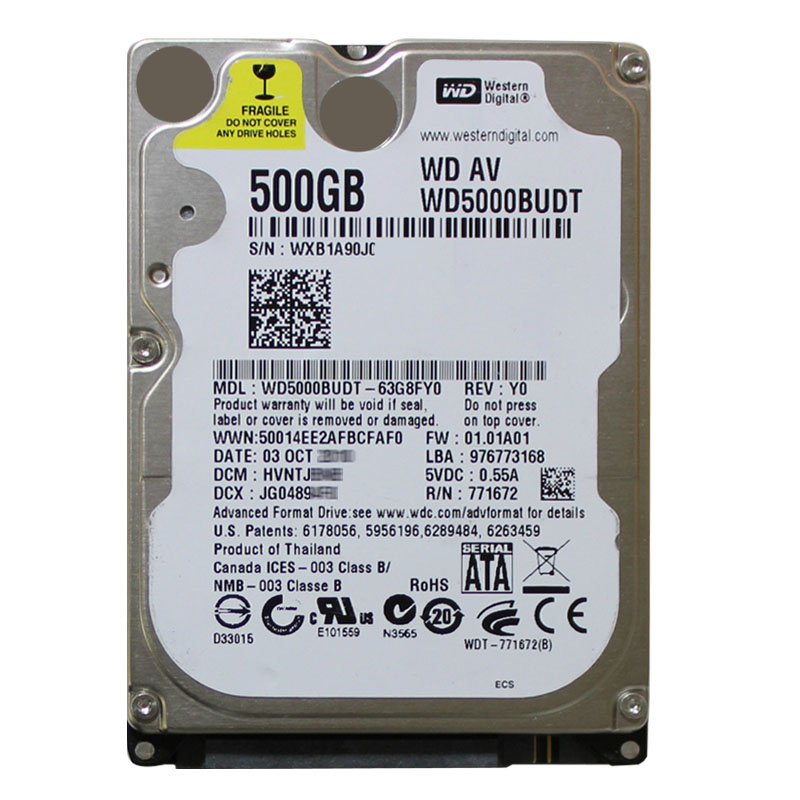 Western Digital - 500GB 5.4K SATA 3.0Gbps 2.5" 32MB Hard Drive - WD5000BUDT-63G8FY0