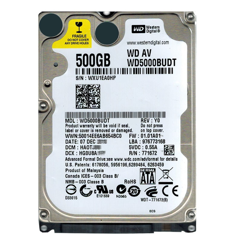 Western Digital - 500GB 5.4K SATA 3.0Gbps 2.5" 32MB Hard Drive - WD5000BUDT