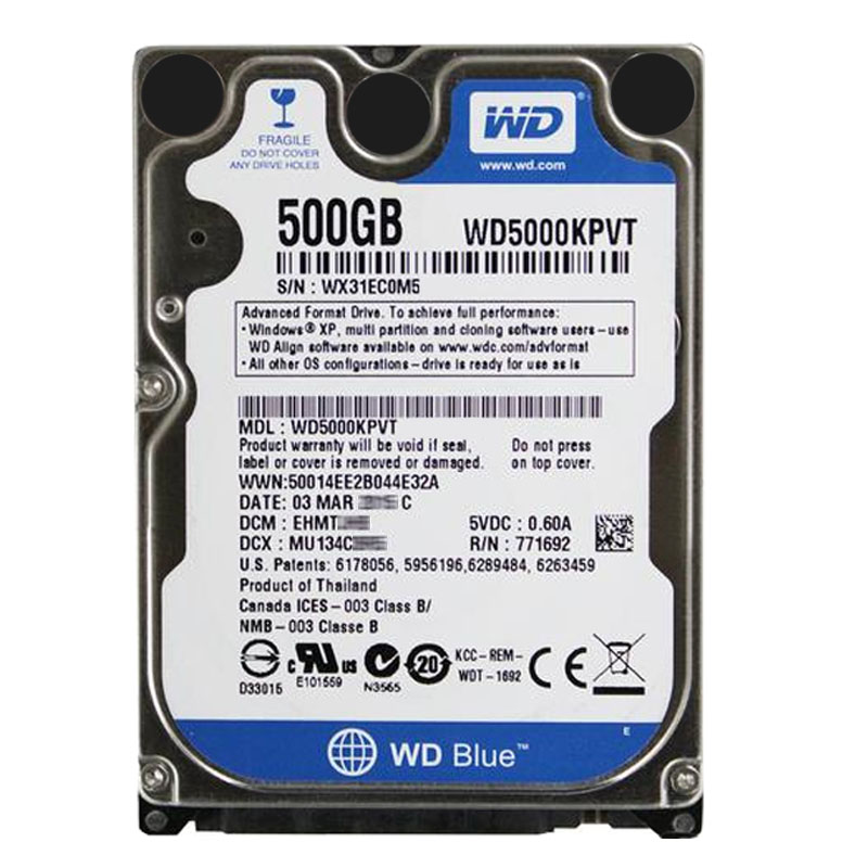 Western Digital - 500GB 5.4K SATA 3.0Gbps 2.5" 8MB Hard Drive - WD5000KPVT