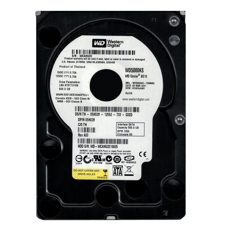 Western Digital - 500GB 7.2K SATA 3.0Gbps 3.5" 16MB Hard Drive - WD5000KS-75MNB0