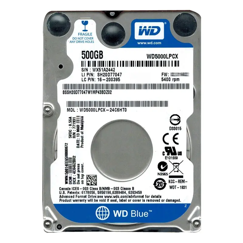 WD5000LPCX-24C6HT0.jpg Western Digital - 500GB 5.4K SATA 6.0Gbps 2.5" 16MB Cache Hard Drive - WD5000LPCX-24C6HT0 - Image 1