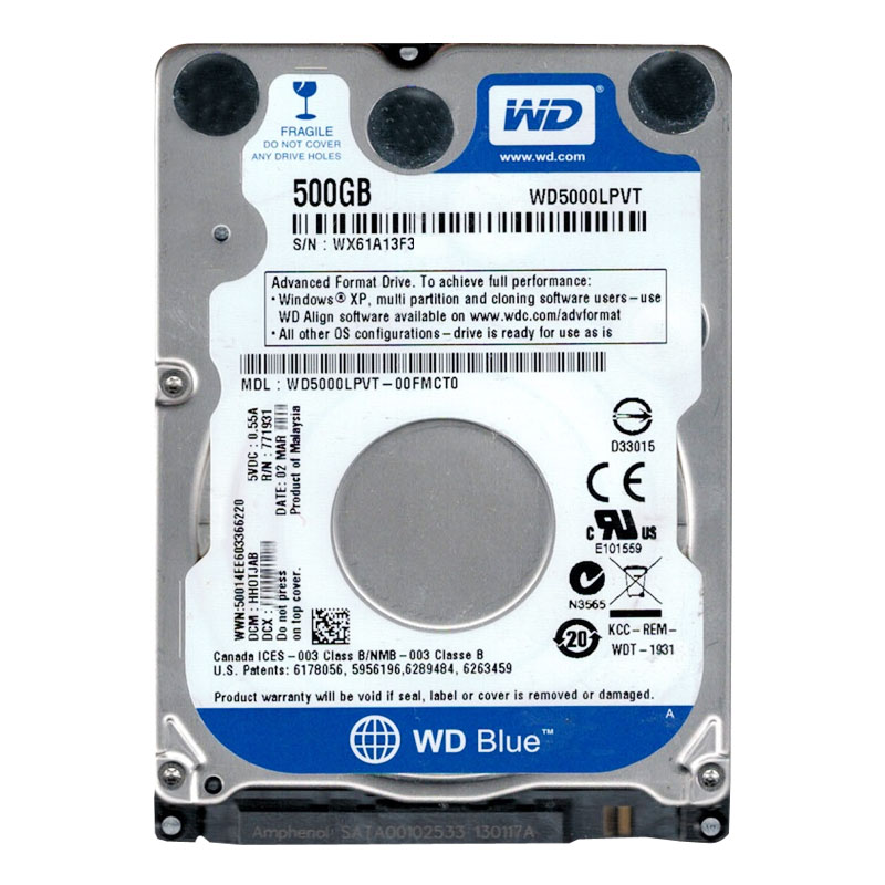 Western Digital - 500GB 5.4K SATA 3.0Gbps 2.5" 8MB Cache Hard Drive - WD5000LPVT-00FMCT0