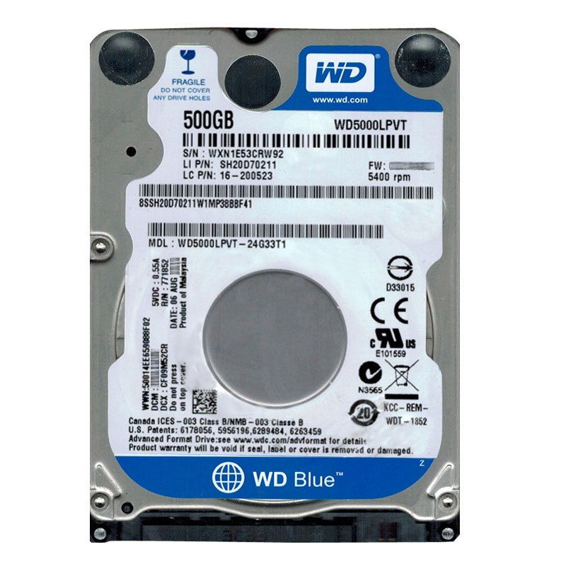 Western Digital - 500GB 5.4K SATA 3.0Gbps 2.5" 8MB Cache Hard Drive - WD5000LPVT-24G33T1