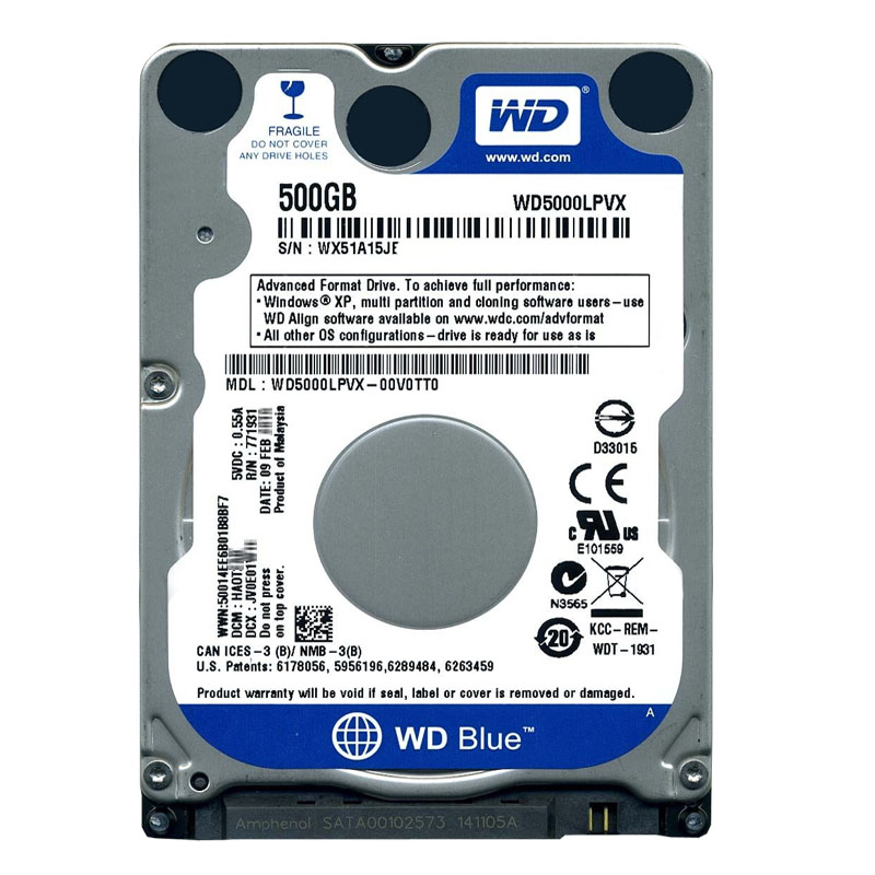 Western Digital - 500GB 5.4K SATA 6.0Gbps 2.5" 8MB Hard Drive - WD5000LPVX-00V0TT0