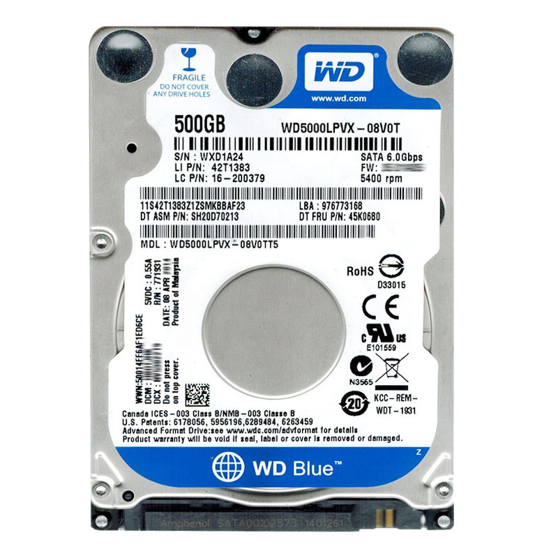 Western Digital - 500GB 5.4K SATA 6.0Gbps 2.5" 8MB Cache Hard Drive - WD5000LPVX-08V0TT5