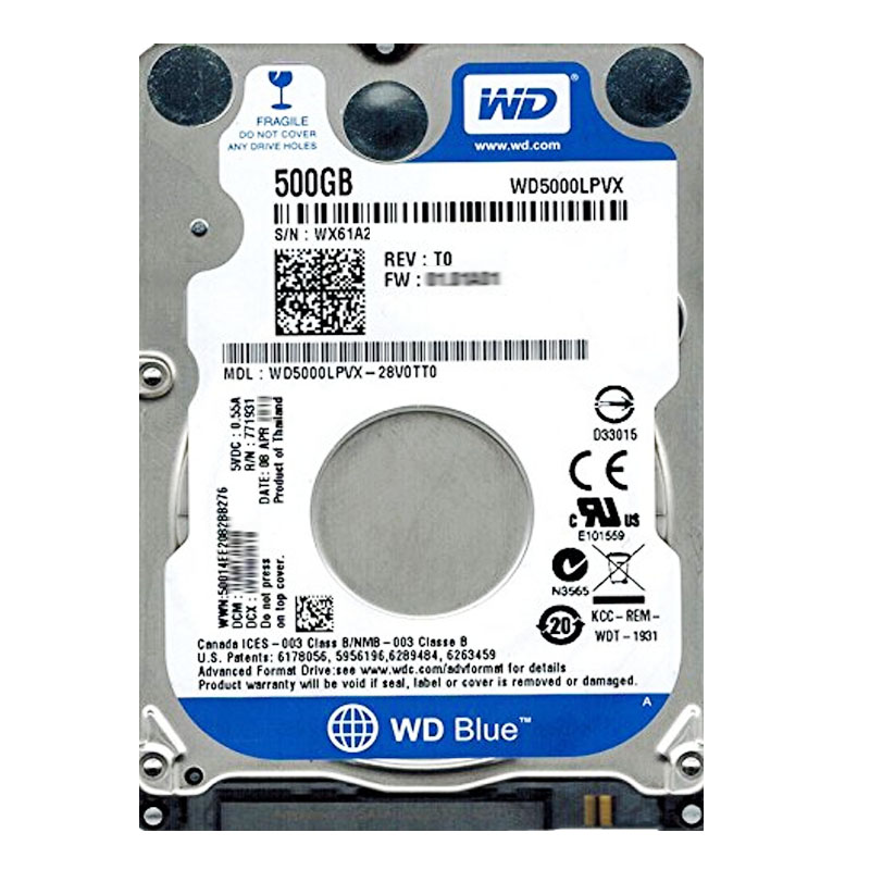 Western Digital - 500GB 5.4K SATA 6.0Gbps 2.5" 8MB Cache Hard Drive - WD5000LPVX-28V0TT0