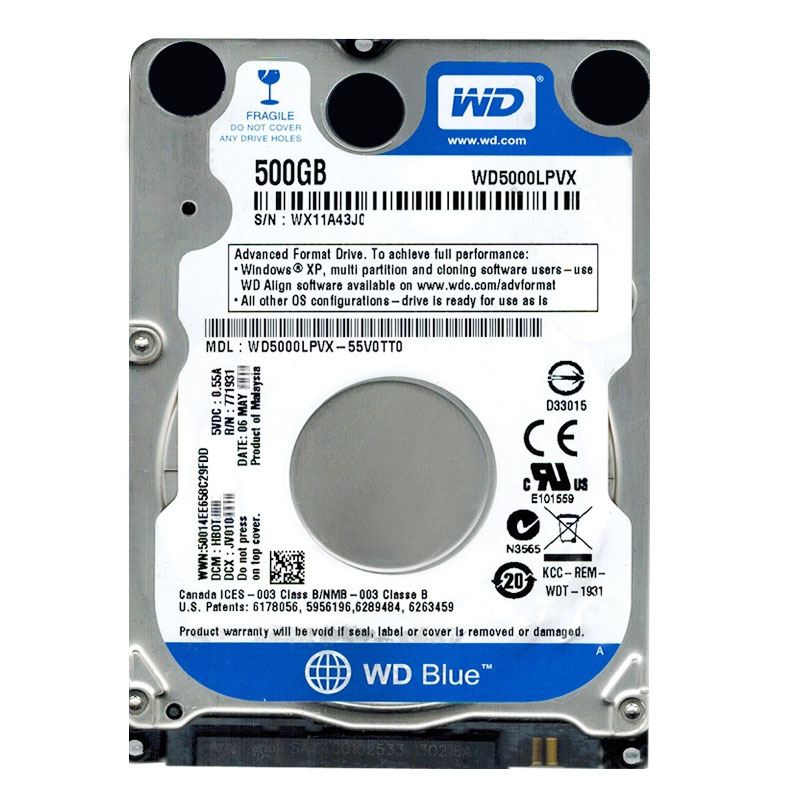 Western Digital - 500GB 5.4K SATA 6.0Gbps 2.5" 8MB Hard Drive - WD5000LPVX-55V0TT0