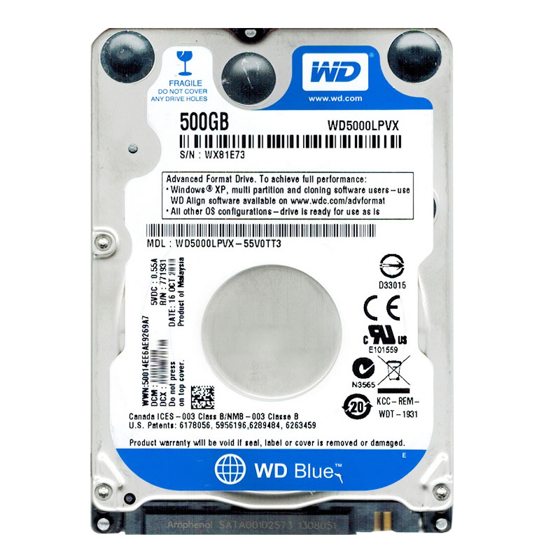 Western Digital - 500GB 5.4K SATA 6.0Gbps 2.5" 8MB Cache Hard Drive - WD5000LPVX-55V0TT3