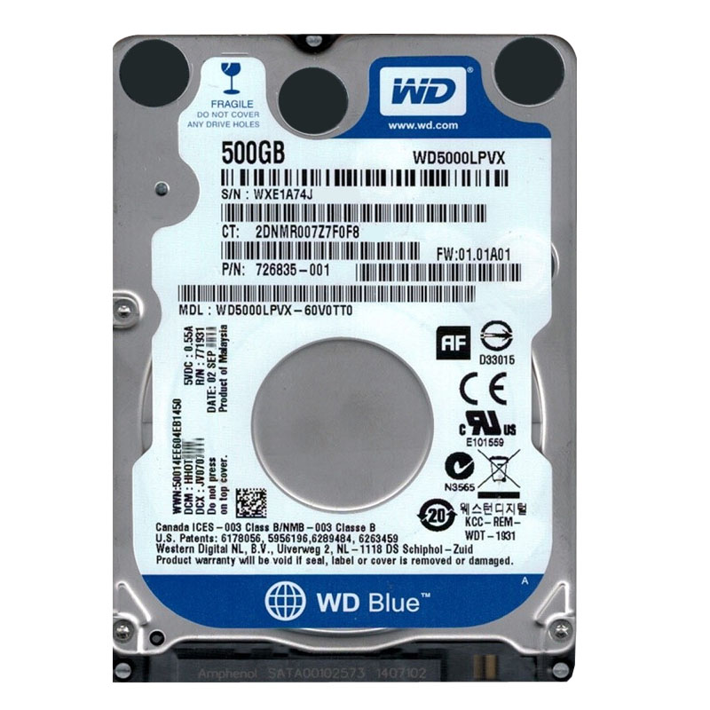 Western Digital - 500GB 5.4K SATA 6.0Gbps 2.5" 8MB Hard Drive - WD5000LPVX-60V0TT0