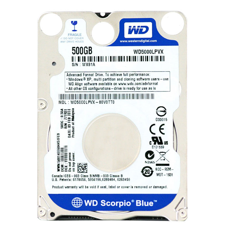 Western Digital - 500GB 5.4K SATA 6.0Gbps 2.5" 8MB Cache Hard Drive - WD5000LPVX-80V0TT0