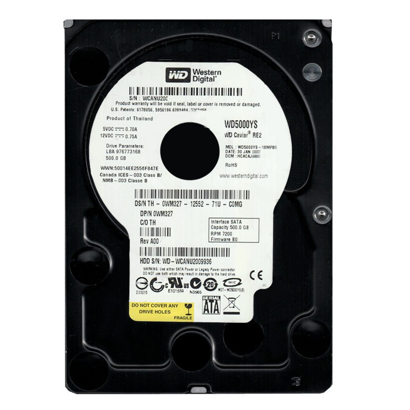 Western Digital - 500GB 7.2K SATA 3.0Gbps 3.5" 16MB Hard Drive - WD5000YS-18MPB0