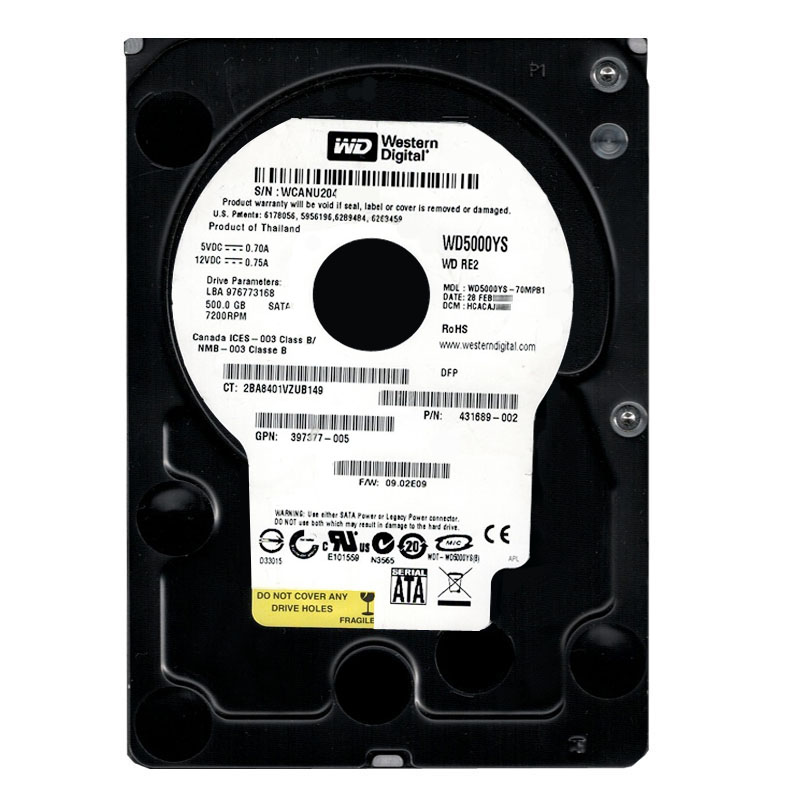 Western Digital - 500GB 7.2K SATA 3.0Gbps 3.5" 16MB Hard Drive - WD5000YS-70MPB1