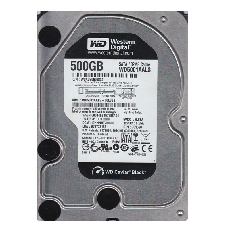 Western Digital - 500GB 7.2K SATA 3.0Gbps 3.5" 32MB Cache Hard Drive - WD5001AALS-00L3B2