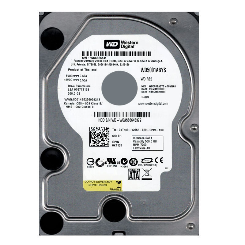 Western Digital - 500GB 7.2K SATA 3.0Gbps 3.5" 16MB Hard Drive - WD5001ABYS-18YNA0