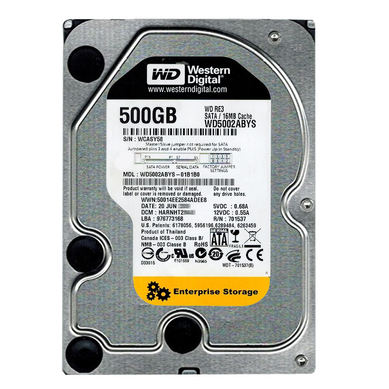 Western Digital - 500GB 7.2K SATA 3.0Gbps 3.5" 16MB Hard Drive - WD5002ABYS-01B1B0