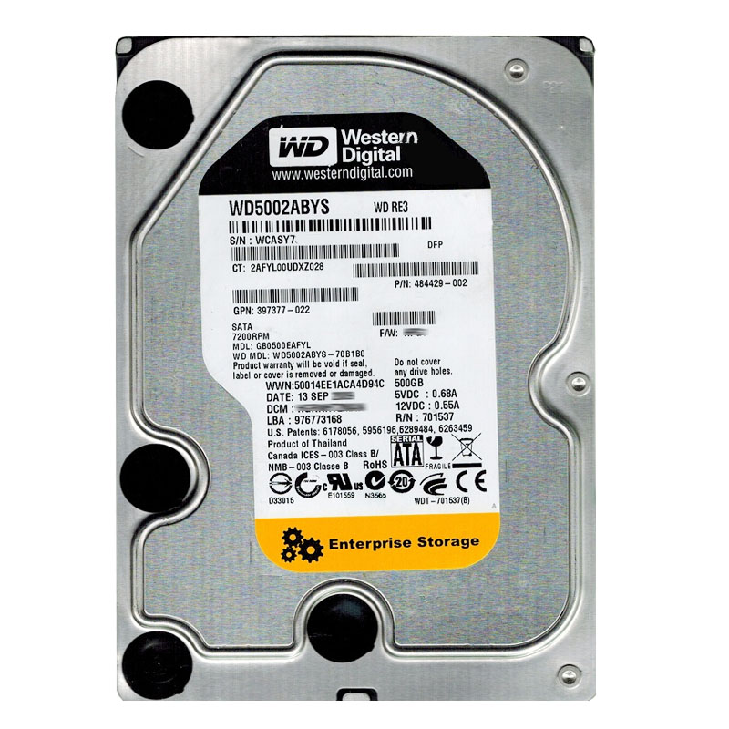 Western Digital - 500GB 7.2K SATA 3.0Gbps 3.5" 16MB Cache Hard Drive - WD5002ABYS-70B1B0