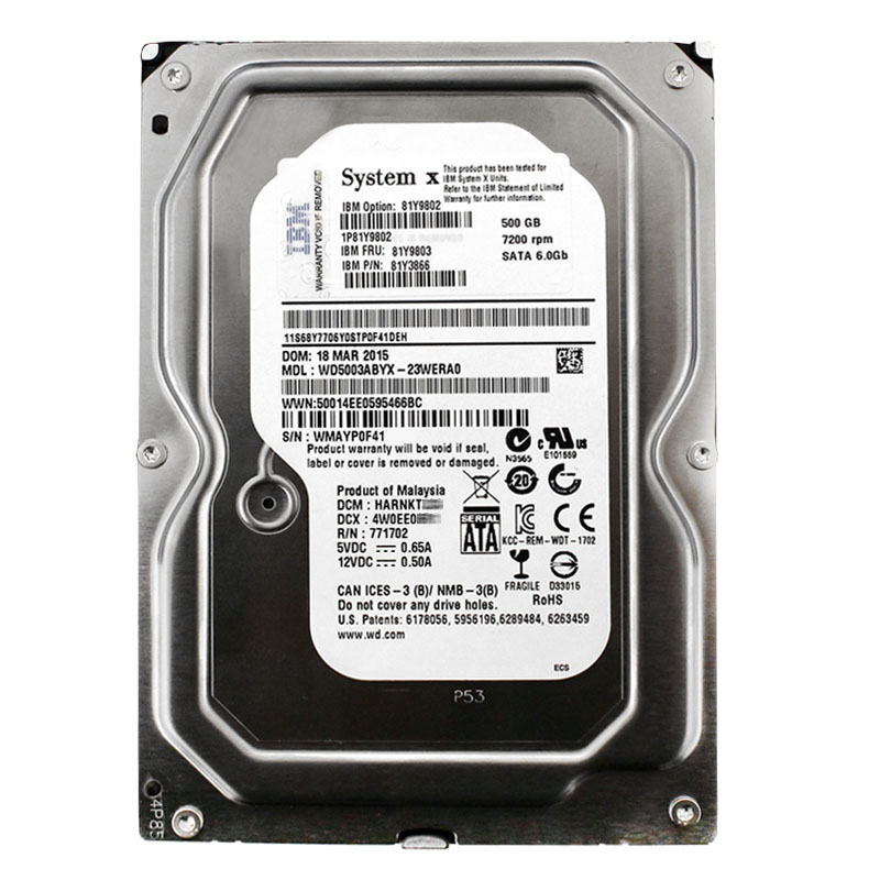 Western Digital - 500GB 7.2K SATA 3.0Gbps 3.5" 64MB Hard Drive - WD5003ABYX-23WERA0
