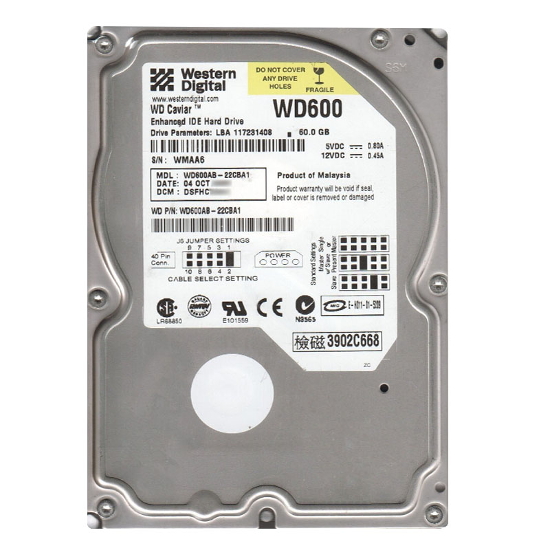 Western Digital - 60GB 5.4K IDE 3.5" 2MB Cache Hard Drive - WD600AB-22CBA1