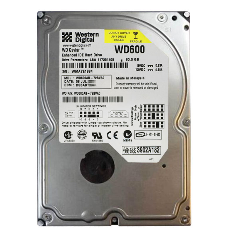 Western Digital - 60GB 5.4K EIDE 3.5" 2MB Cache Hard Drive - WD600AB-72BVA0