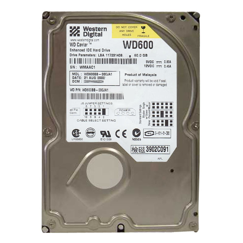 Western Digital - 60GB 7.2K IDE 3.5" 2MB Cache Hard Drive - WD600BB-00CJA1