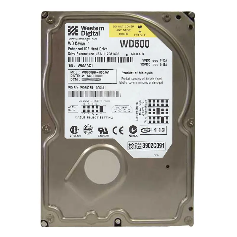 WD600BB-00CJA1.jpg Western Digital - 60GB 7.2K IDE 3.5" 2MB Cache Hard Drive - WD600BB-00CJA1 - Image 1