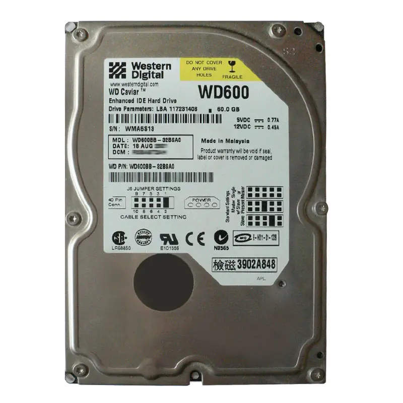 WD600BB-32BSA0.jpg Western Digital - 60GB 7.2K IDE 3.5" 2MB Cache Hard Drive - WD600BB-32BSA0 - Image 1