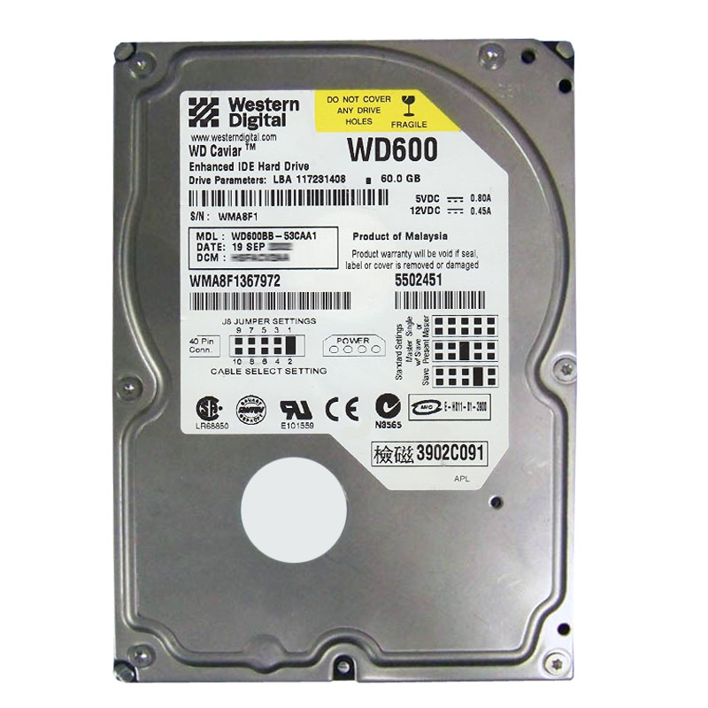 Western Digital - 60GB 7.2K IDE 3.5" 2MB Cache Hard Drive - WD600BB-53CAA1