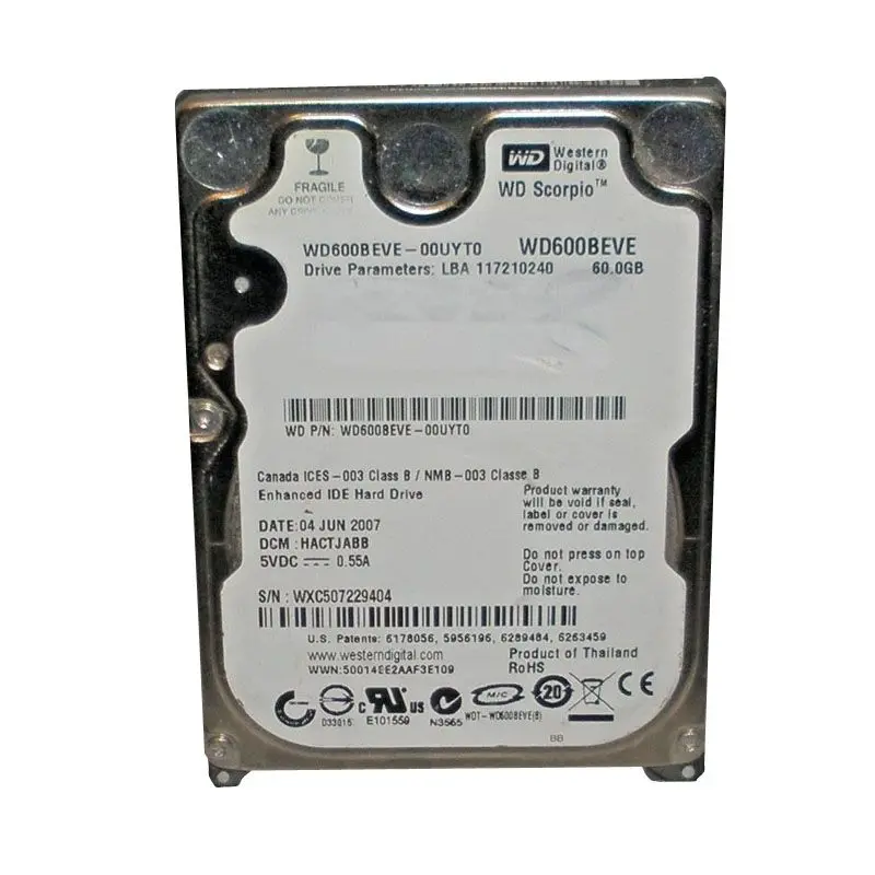 WD600BEVE-00UYT0.jpg Western Digital - 60GB 5.4K IDE 2.5" Hard Drive - WD600BEVE-00UYT0 - Image 1