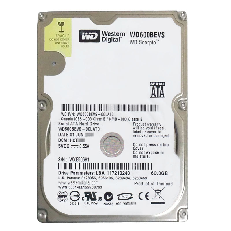 Western Digital - 60GB 5.4K SATA 1.5Gbps 2.5" 8MB Cache Hard Drive - WD600BEVS-00LAT0